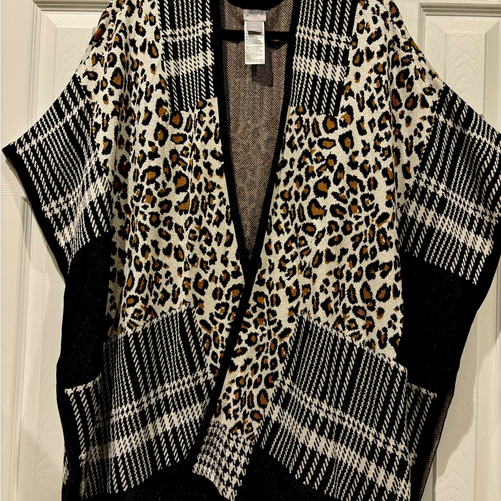 Chicos Kimono. Black, Leopard,& Cream, Gold Sparkle thread, perfect day/night.